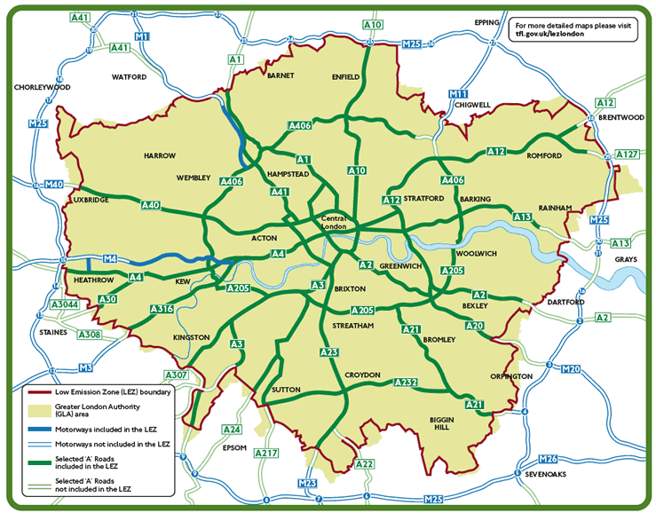 Detailed Map Of London Emission Zone London Low Emission Zone (Lez) Information & Guidance