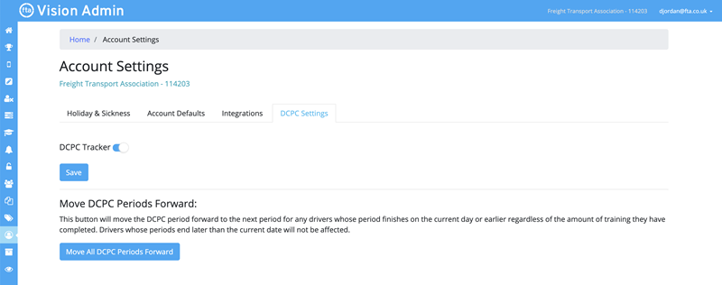 The DCPC Settings tab in Vision Admin.