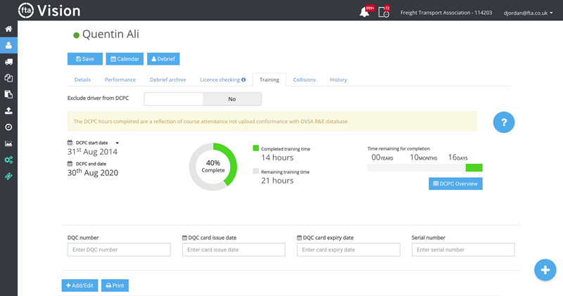 Driver CPC dashboard in Vision