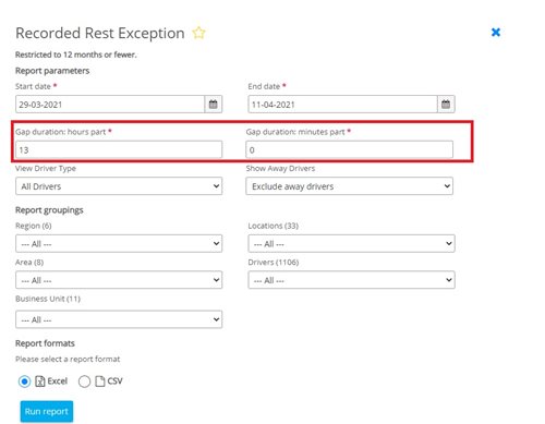 Record rest exception report