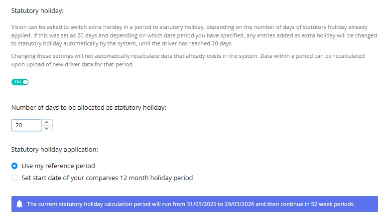 Changes to Statutory Holiday Settings